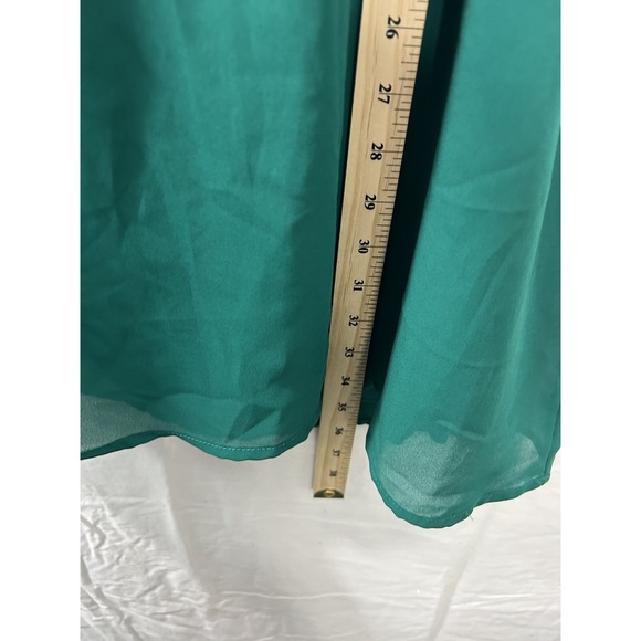 Buttons Mini Dress Womens Size XS One Shoulder Solid Green Ruffles - Picture 4 of 9